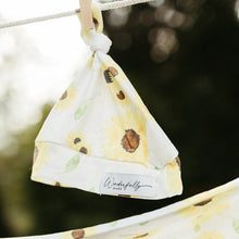 Load image into Gallery viewer, Three Little Sunflowers Knotted Beanie Hat - Wonderfully Made Apparel