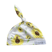 Load image into Gallery viewer, Three Little Sunflowers Knotted Beanie Hat - Wonderfully Made Apparel
